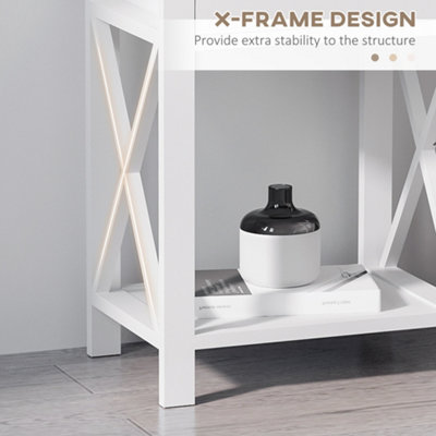 HOMCOM 55cm End Side Table w/ Drawer Shelf Home Storage Furniture White
