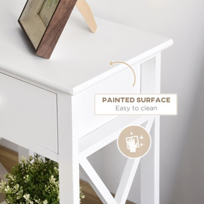 HOMCOM 55cm End Side Table w/ Drawer Shelf Home Storage Furniture White