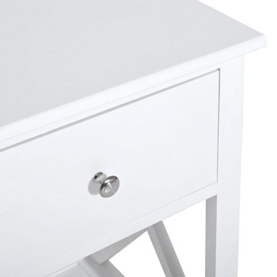 HOMCOM 55cm End Side Table w/ Drawer Shelf Home Storage Furniture White