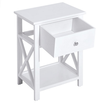 HOMCOM 55cm End Side Table w/ Drawer Shelf Home Storage Furniture White