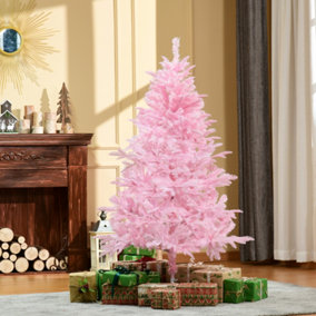 HOMCOM 5FT Artificial Christmas Tree Holiday Xmas Holiday Tree Decoration with Automatic Open for Home Party, Pink
