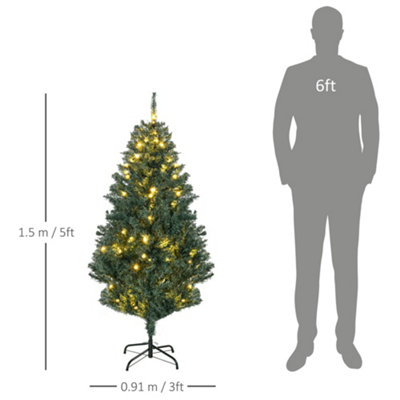 HOMCOM 5ft Artificial Christmas Tree with LED Lights, Decoration, Auto Open