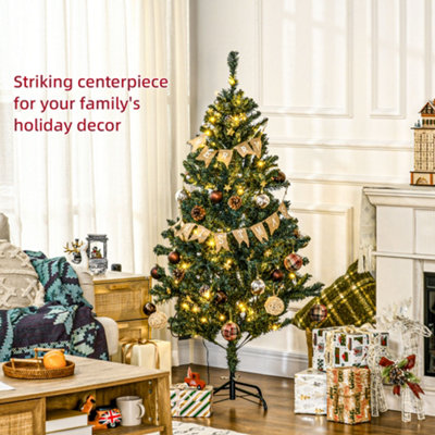 HOMCOM 5ft Artificial Christmas Tree with LED Lights, Decoration, Auto Open