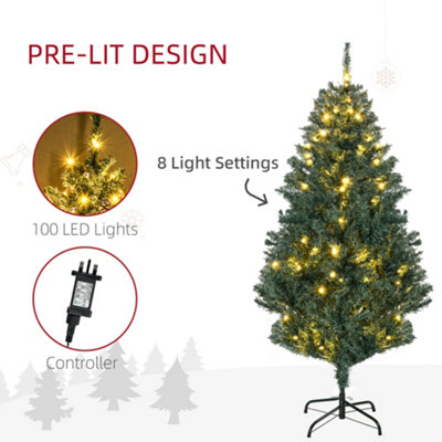 HOMCOM 5ft Artificial Christmas Tree with LED Lights, Decoration, Auto Open
