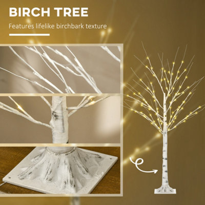 HOMCOM 5ft Artificial White Birch Tree Light w/ 96 Warm White Pre-Lit ...