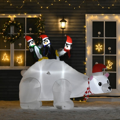 HOMCOM 5ft Christmas Inflatable Polar Bear Penguin Lighted Lawn Garden Decor