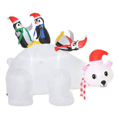HOMCOM 5ft Christmas Inflatable Polar Bear Penguin Lighted Lawn Garden Decor