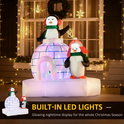 HOMCOM 5ft Christmas Inflatable Two Penguins Wearing a Scarf with Ice House Blow Up Decor Built-in LED Lights Outdoor Toys - 4