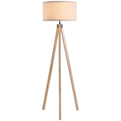 HOMCOM 5FT Elegant Wood Tripod Floor Lamp Free Standing E27 Bulb Lamp Versatile Use For Home Office - Beige