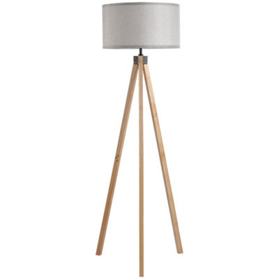 HOMCOM 5FT Elegant Wood Tripod Floor Lamp Free Standing E27 Bulb Lamp Versatile Use For Home Office - Grey