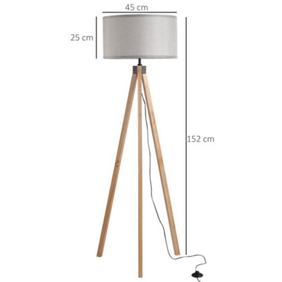 HOMCOM 5FT Elegant Wood Tripod Floor Lamp Free Standing E27 Bulb Lamp Versatile Use For Home Office - Grey - 3