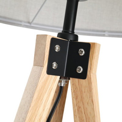 HOMCOM 5FT Elegant Wood Tripod Floor Lamp Free Standing E27 Bulb Lamp Versatile Use For Home Office - Grey - 5