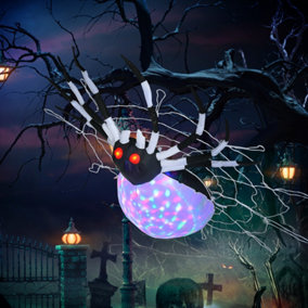 HOMCOM 5FT Long Halloween Inflatable Spider Blow-Up Outdoor LED Garden Display