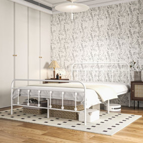 HOMCOM 5ft Metal King Platform Bed Frame w/ Underbed Storage Headboard White