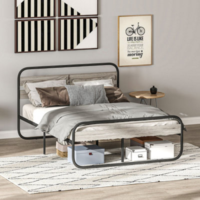 HOMCOM 5ft Metal Platform King Size Bed Frame with Under Bed Storage