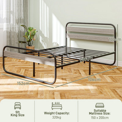 HOMCOM 5ft Metal Platform King Size Bed Frame with Under Bed Storage