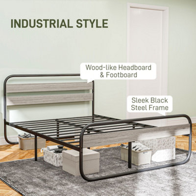 HOMCOM 5ft Metal Platform King Size Bed Frame with Under Bed Storage