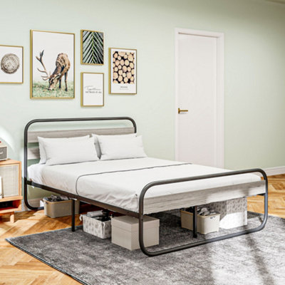 HOMCOM 5ft Metal Platform King Size Bed Frame with Under Bed Storage