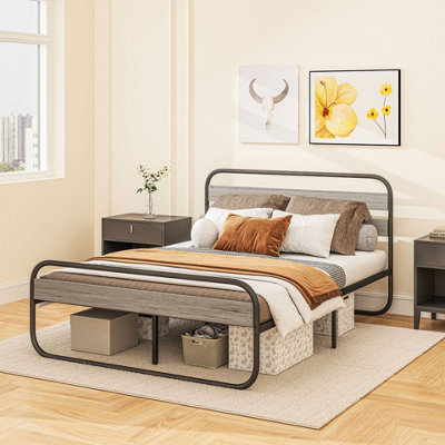 HOMCOM 5ft Metal Platform King Size Bed Frame with Under Bed Storage