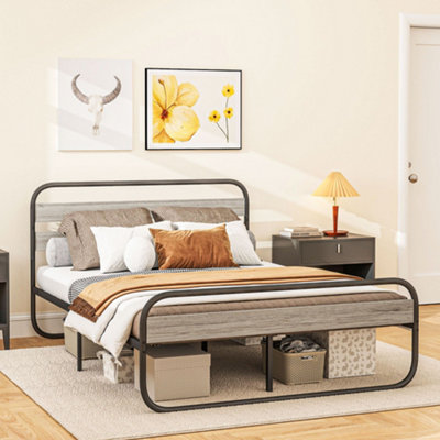 HOMCOM 5ft Metal Platform King Size Bed Frame with Under Bed Storage