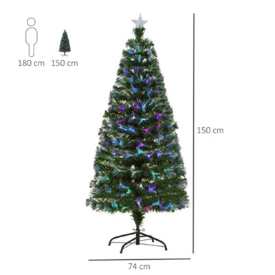 HOMCOM 5FT Multicoloured Artificial Christmas Tree w/ Fibre Optic Lights Pre-Lit Modes Metal Stand Star Holder Home Seasonal - 3