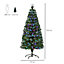 HOMCOM 5FT Multicoloured Artificial Christmas Tree w/ Fibre Optic Lights Pre-Lit Modes Metal Stand Star Holder Home Seasonal