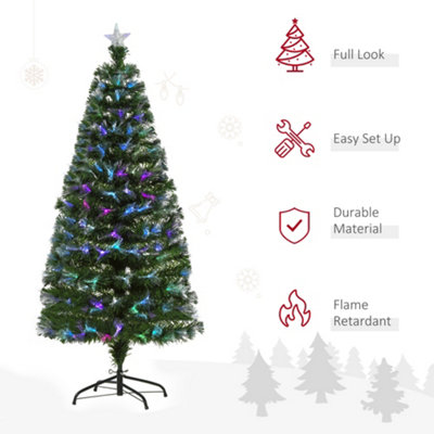 HOMCOM 5FT Multicoloured Artificial Christmas Tree w/ Fibre Optic Lights Pre-Lit Modes Metal Stand Star Holder Home Seasonal - 4