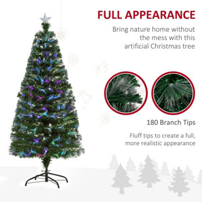 HOMCOM 5FT Multicoloured Artificial Christmas Tree w/ Fibre Optic Lights Pre-Lit Modes Metal Stand Star Holder Home Seasonal - 5