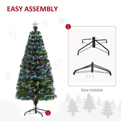 HOMCOM 5FT Multicoloured Artificial Christmas Tree w/ Fibre Optic Lights Pre-Lit Modes Metal Stand Star Holder Home Seasonal - 7