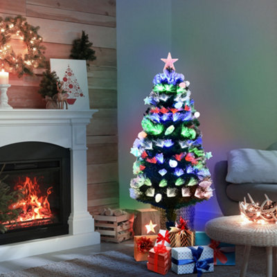 HOMCOM 5FT Pre-Lit Artificial Christmas Tree w/ Fibre Optic Baubles ...