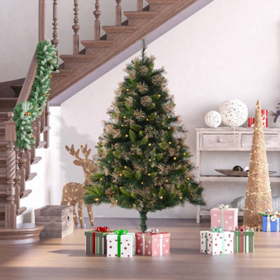 HOMCOM 5FT Pre-Lit Christmas Tree Artificial Spruce Holiday Décor W/ Metal