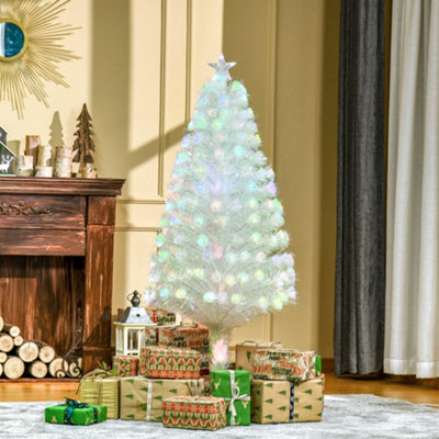 HOMCOM 5FT Prelit Artificial Christmas Tree Fiber Optic Xmas Decoration, White