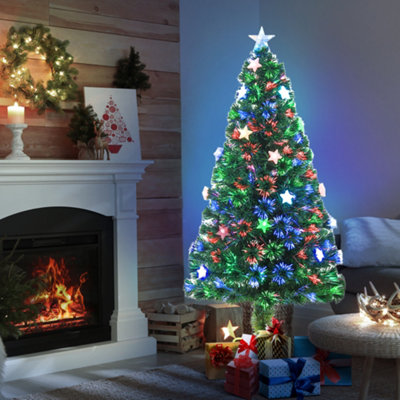 HOMCOM 5FT Prelit Artificial Christmas Tree Fibre Optic LED Light ...