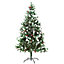 HOMCOM 5ft Snow-Dipped Artificial Christmas Tree w/ Red Berries Metal Base Home Season Decoration Holiday Elegant Traditional