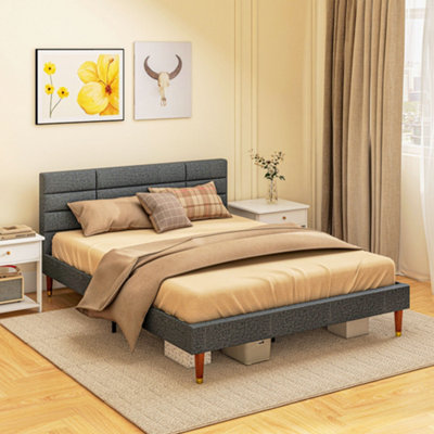 HOMCOM 5ft Upholstered King Bed Frame w/ Wooden Slat No Box Spring Needed