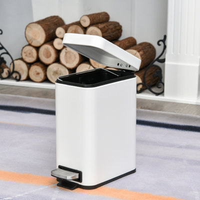 HOMCOM 5L Steel Rectangular Waste Trash Can Pedal Rubbish Garbage Storage Bucket, White