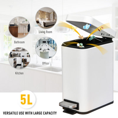 HOMCOM 5L Steel Rectangular Waste Trash Can Pedal Rubbish Garbage Storage Bucket, White