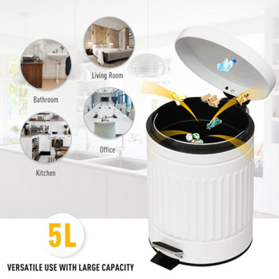 HOMCOM 5L Steel Waste Trash Can Pedal Rubbish Garbage Storage Bucket, White