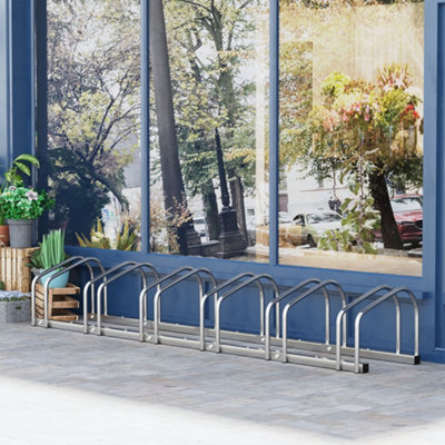 HOMCOM 6 Bike Parking Rack Locking Storage Stand Holder Floor Wall Mount Silver