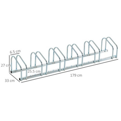 HOMCOM 6 Bike Parking Rack Locking Storage Stand Holder Floor Wall Mount Silver - 3