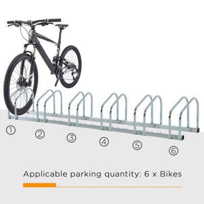HOMCOM 6 Bike Parking Rack Locking Storage Stand Holder Floor Wall Mount Silver - 4