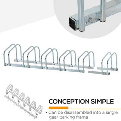 HOMCOM 6 Bike Parking Rack Locking Storage Stand Holder Floor Wall Mount Silver - 5