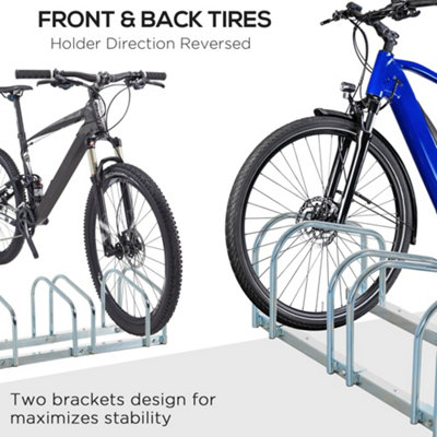 HOMCOM 6 Bike Parking Rack Locking Storage Stand Holder Floor Wall Mount Silver - 6