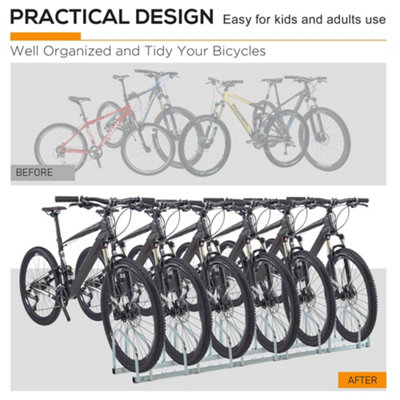 HOMCOM 6 Bike Parking Rack Locking Storage Stand Holder Floor Wall Mount Silver - 7