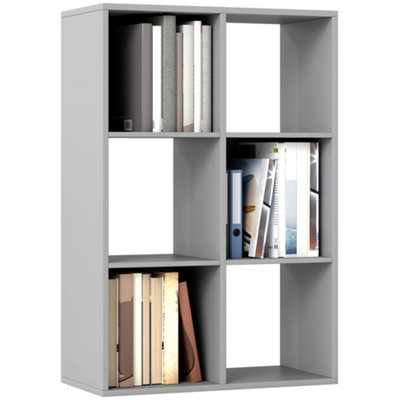 HOMCOM 6-Cube Bookshelf, Display Shelving Unit for Home Office, Light Grey