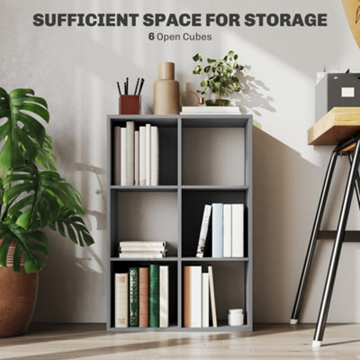 HOMCOM 6-Cube Bookshelf, Display Shelving Unit for Home Office, Light Grey