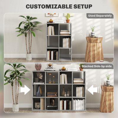 HOMCOM 6-Cube Bookshelf, Display Shelving Unit for Home Office, Light Grey