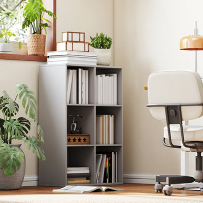 HOMCOM 6-Cube Bookshelf, Display Shelving Unit for Home Office, Light Grey