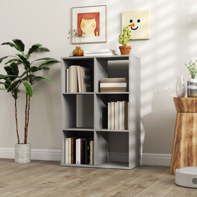 HOMCOM 6-Cube Bookshelf, Display Shelving Unit for Home Office, Light Grey