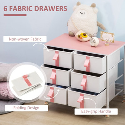 HOMCOM 6 Drawer Chest of Drawers w/ Wooden Top Kid Room Closet Hallway Pink